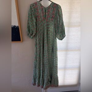 Marea by Liz Joy, House Dress, Green Floral Long Sleeve Dress